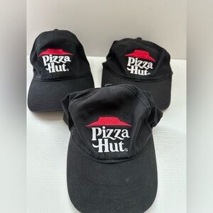 Lot Of 3 Pizza Hut Strapback Hat Black Adjustable Embroidered Employee Crew Cap